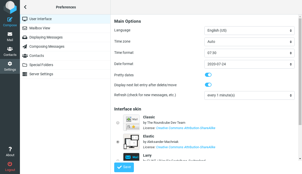 Initial setup screen